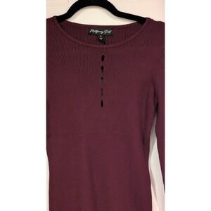 Montgomery Post Womens Ribbed Keyhole Long Sleeve Top Burgundy Size M